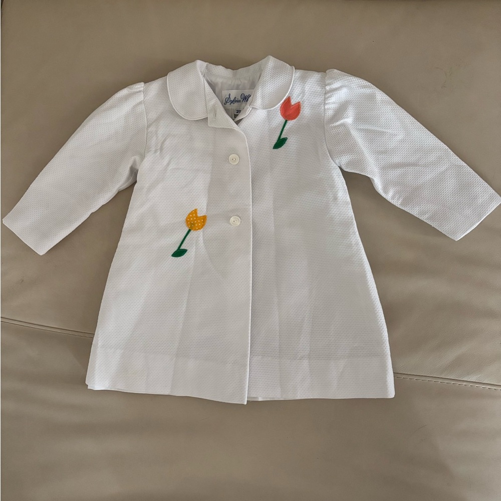 Vintage Sylvia Whyte Girls White Pique Tulip Jacket Coat Peter Pan Collar 2T - Picture 1 of 3